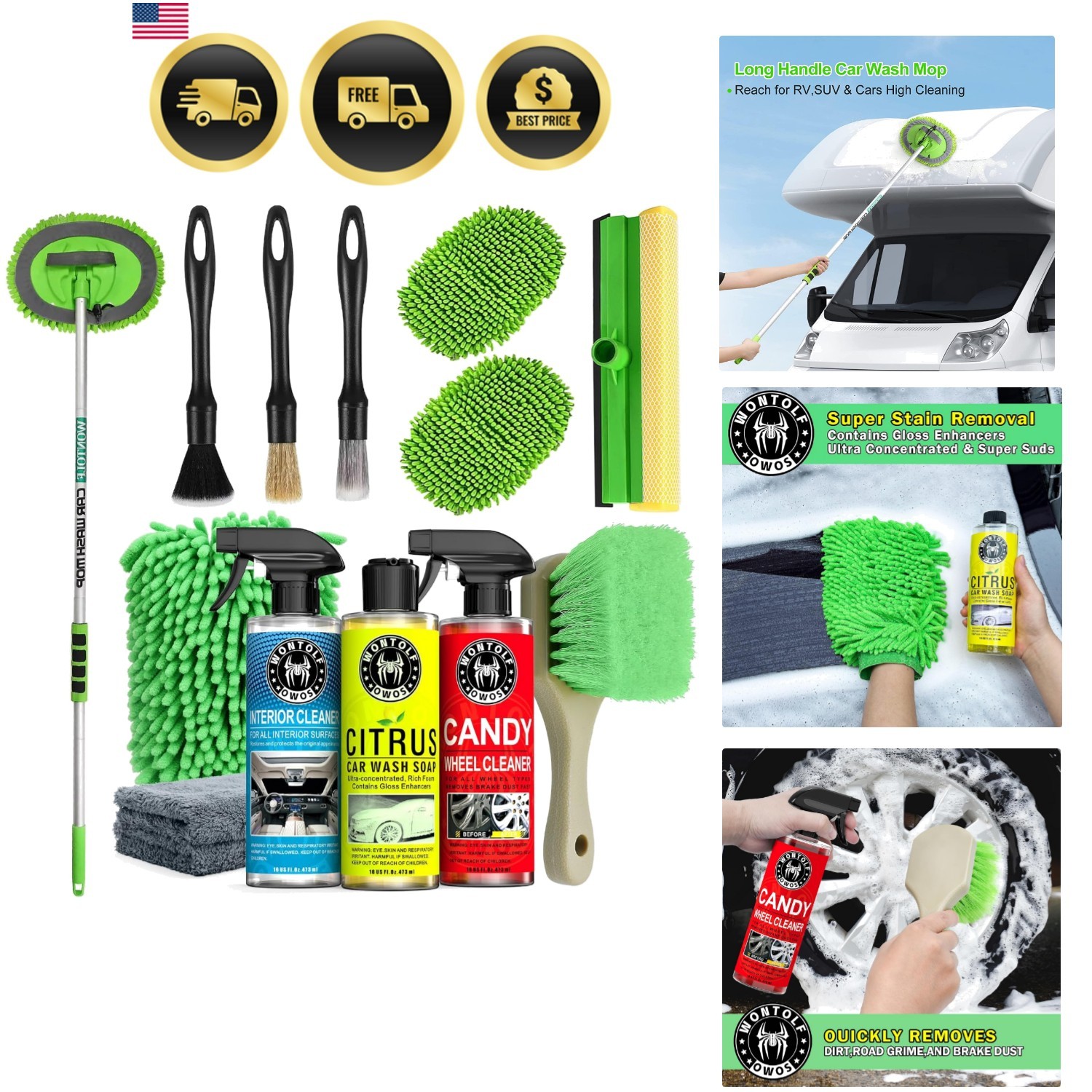 17pc Car Wash Kit, Car Cleaning Kit with Car Wash Brush Long Handle, Car Wash…
