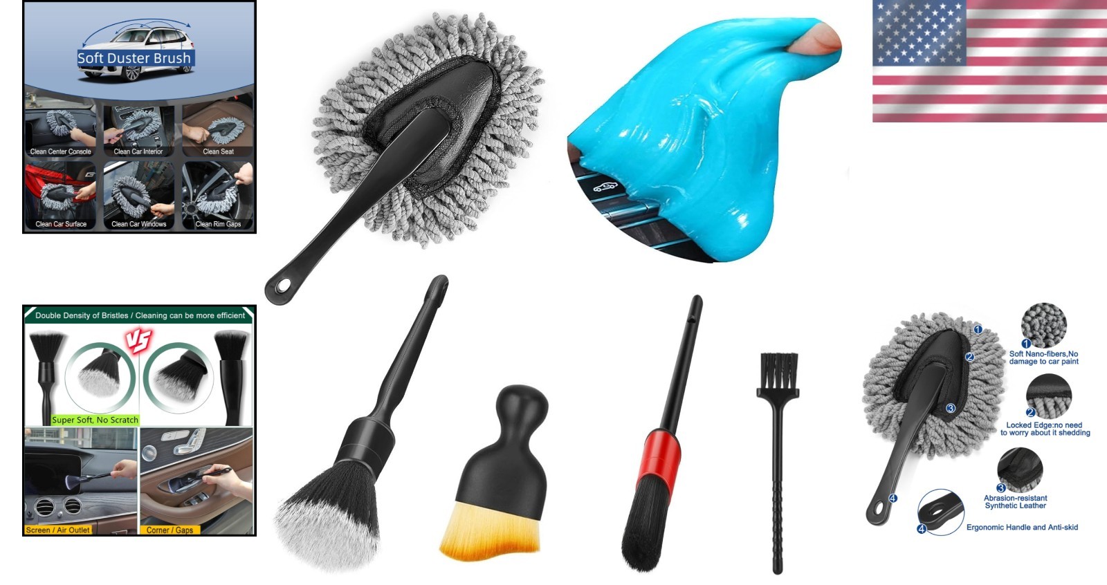 Versatile Auto Cleaning Kit: Microfiber Brushes & Gel for Detail-Oriented Lovers