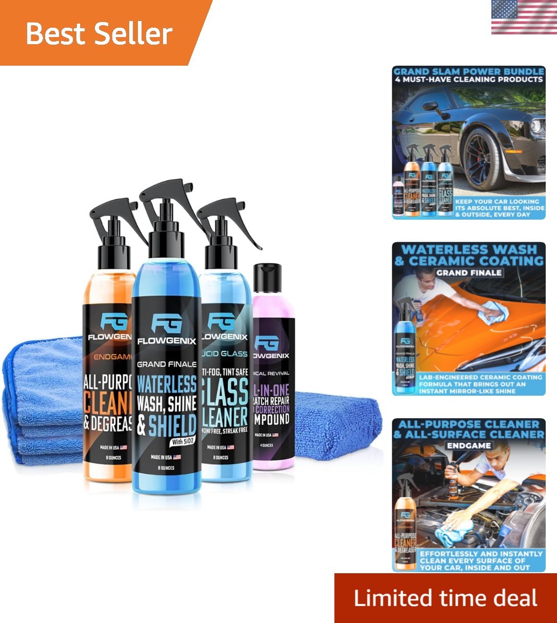 Grand Slam 4-Pack Includes Waterless Car Wash Spray + Instant Car Scratch Rem…
