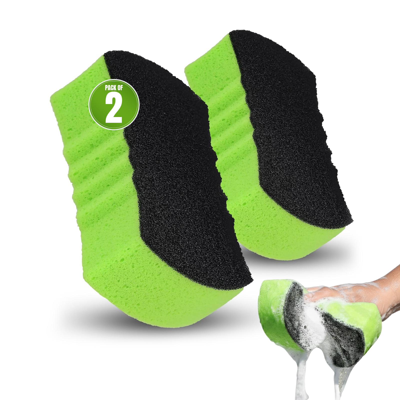 Grip Clean Dual Texture Car Wash Sponge – Multi Purpose Bug Foam Cleaner, 2 Pack