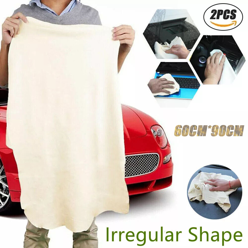 2Pcs Car Cleaning Cloth Natural Chamois Leather Wash Drying Towel Absorbent Rag