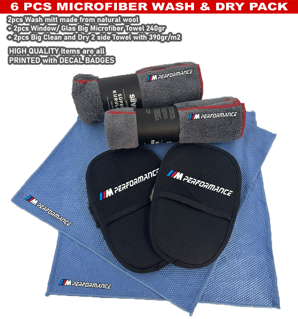 6Pack For M Performance Wash Mitt Car care Microfiber Detailing dry Towel Clean