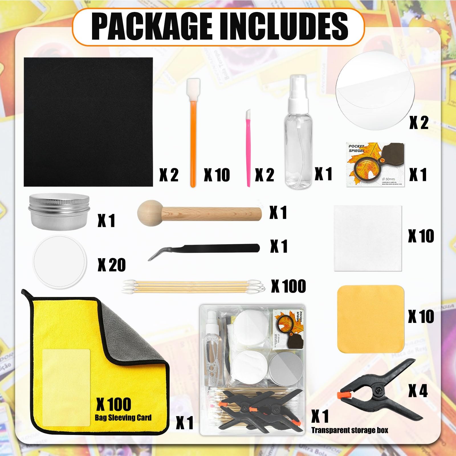 COARVXA 267 Pcs Card Care Clean Kit,Trading Card Cleaning Kit with Fixing Jig…