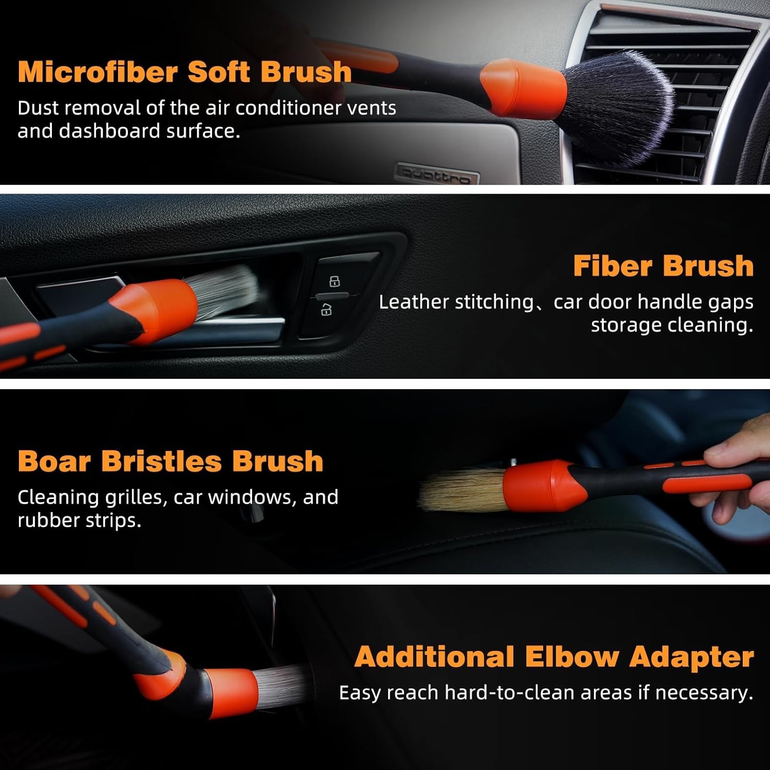9PCS Car Detailing Brush, Horse Hair and Boar Bristle Brush Set with Elbow Ad…