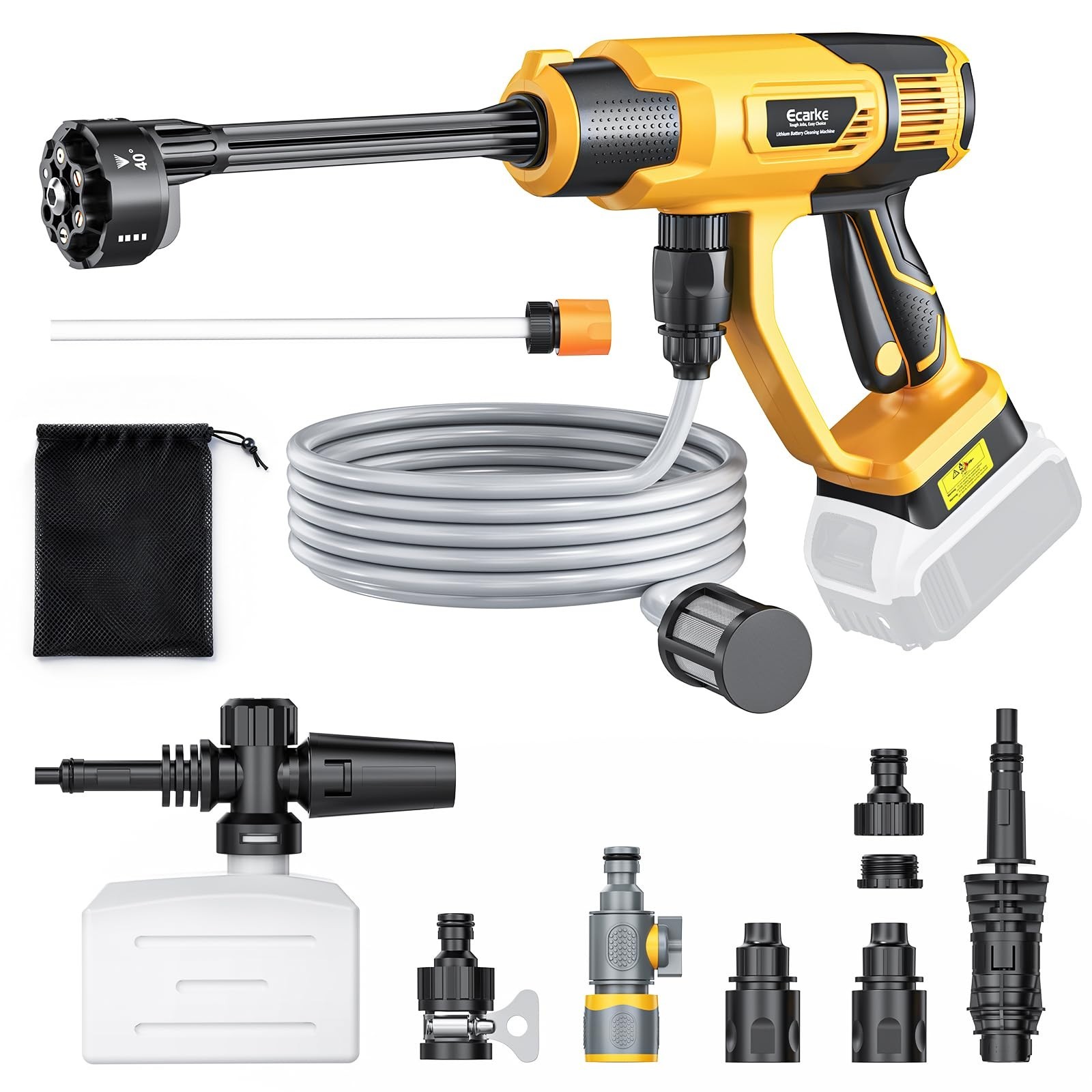Portable Car Cleaning Tool – 6-in-1 Nozzle, Foam Cannon, 3-Speed, 5m Hose, Brush
