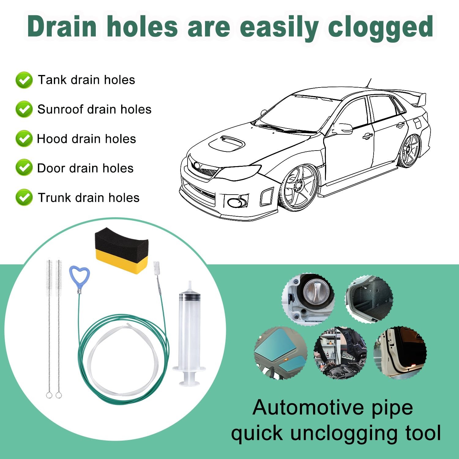BOXOB 6pcs Auto Sunroof Drain green, blue, transparent, black, yellow