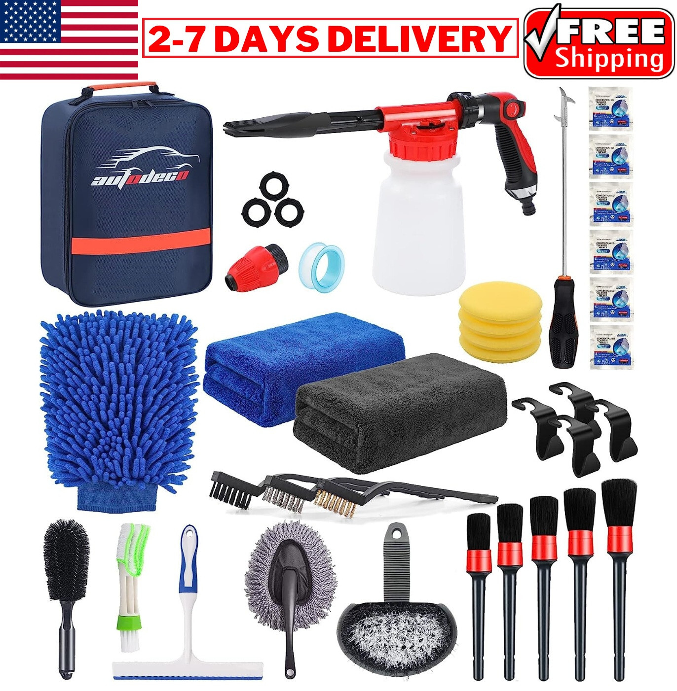 Car Wash Cleaning Kit Interior Exterior Auto Detailing Set Foam Gun Sprayer Tire
