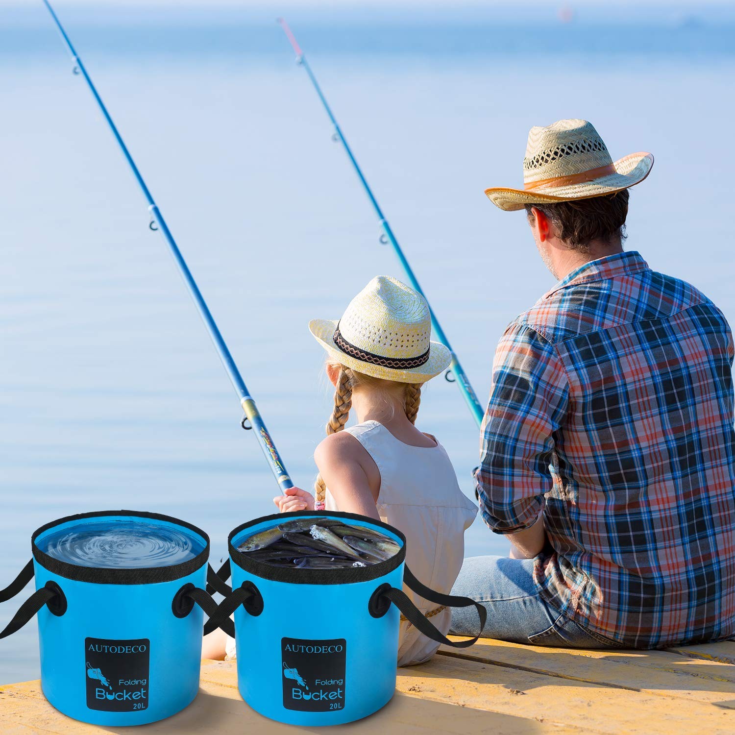AUTODECO 2 Pack Collapsible Bucket 5 Gallon Container Folding 20L-2Pcs, Blue