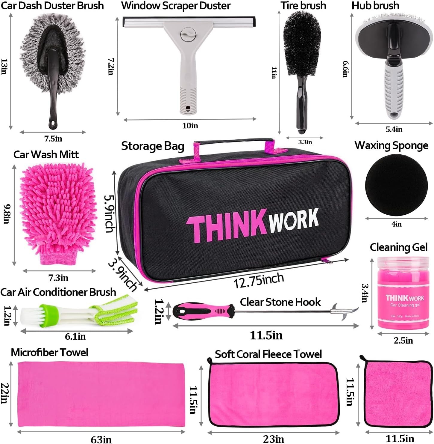 17-Piece Pink Car Cleaning Kit – Accessories for Small & Medium Vehicles