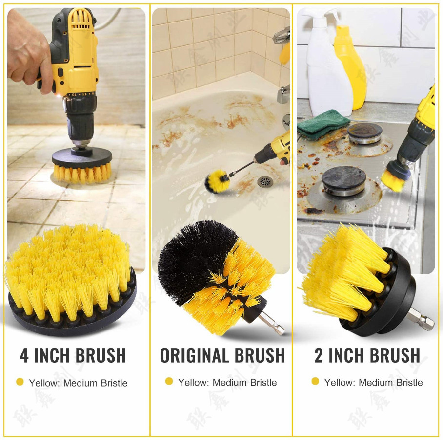 4pcs Home Drill Brush Attachment Power Scrubber Car Clean Kit Combo Scrub Basin