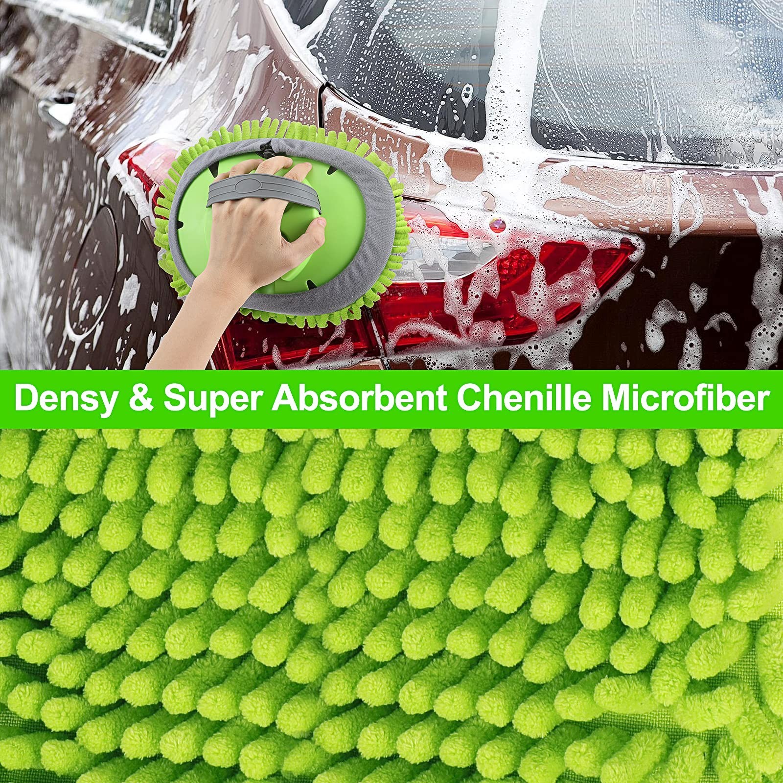 14Pcs Car Wash Kit – 62″ Long Handle Brush, Microfiber Mitt & Mop for Cars, RVs,