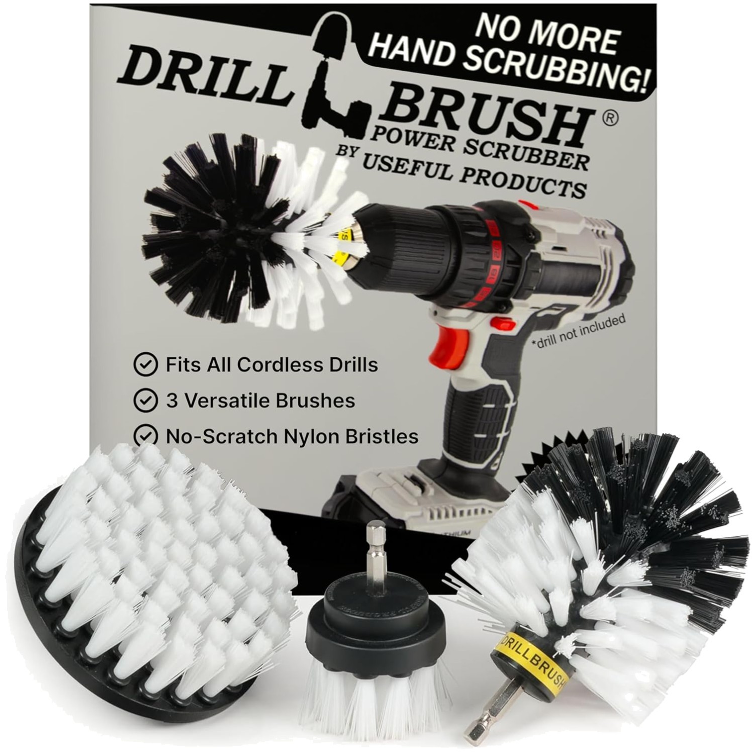 Complete Soft Bristle Drill Brush Set for Car Interiors | 3 Piece Detailing Kit