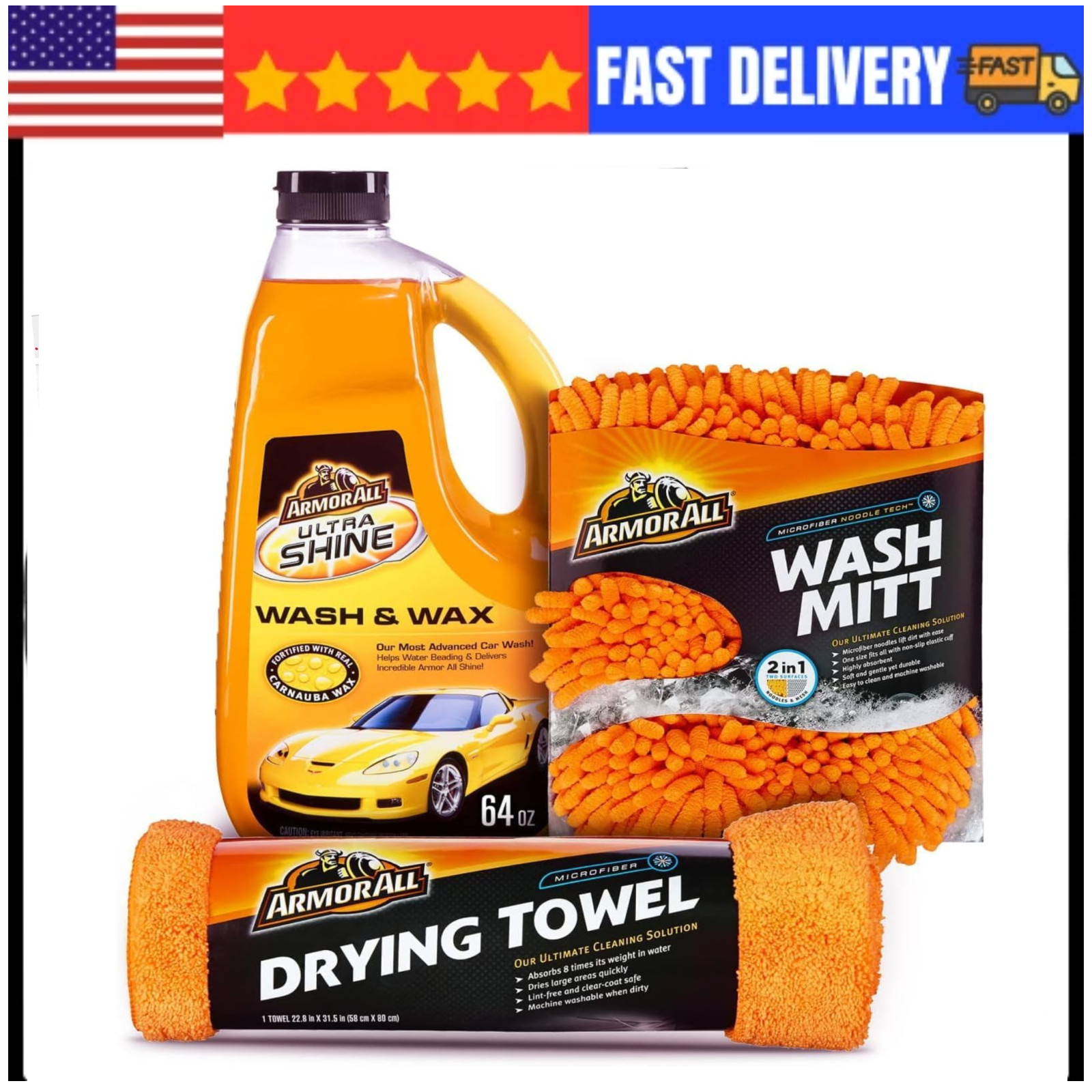 Armor All Car Wash Kit, Includes Car Wash Soap, Wash Mitt (3 Piece Kit)