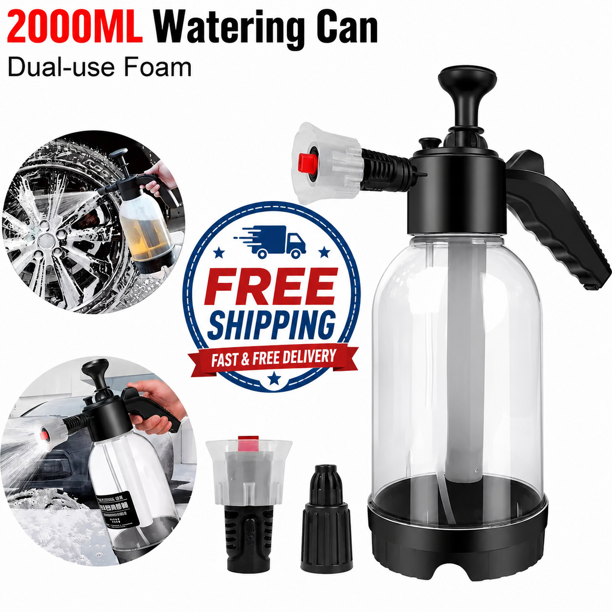 2L Car Wash Pump Foam Sprayer Hand Held Wash Spray Bottle Snow Foam Detailing US