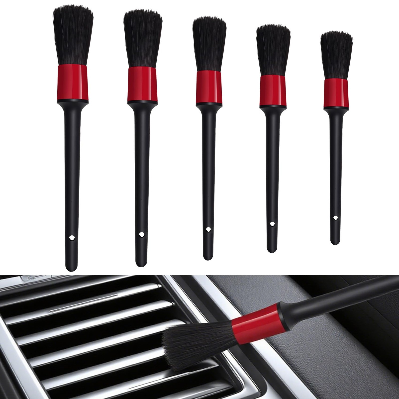 HABNVUON Car Detailing Brush Set, Kit, 5 Different Size Black