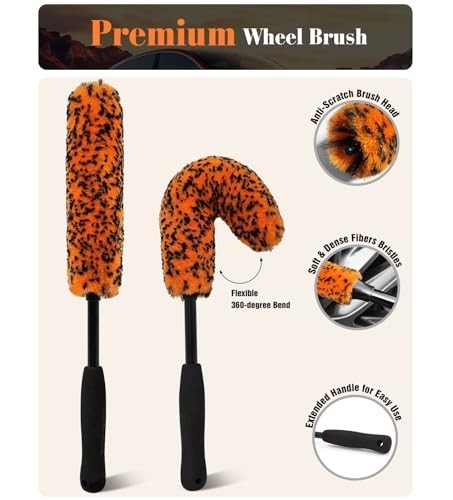 7PCS Motorcycle Cleaning Kit – Bendable Wheel Brushes, Tire & Chain Brush, Wash