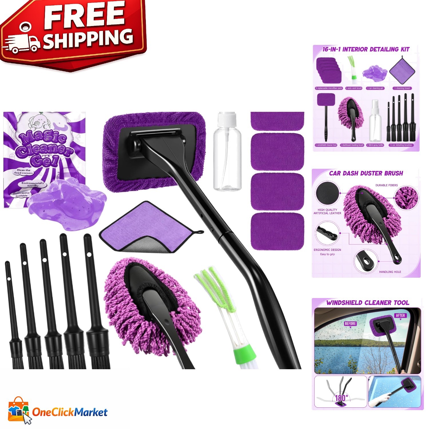 16-in-1 Car Cleaning Kit: Microfiber Pads & Detailing Brushes for Every Surface