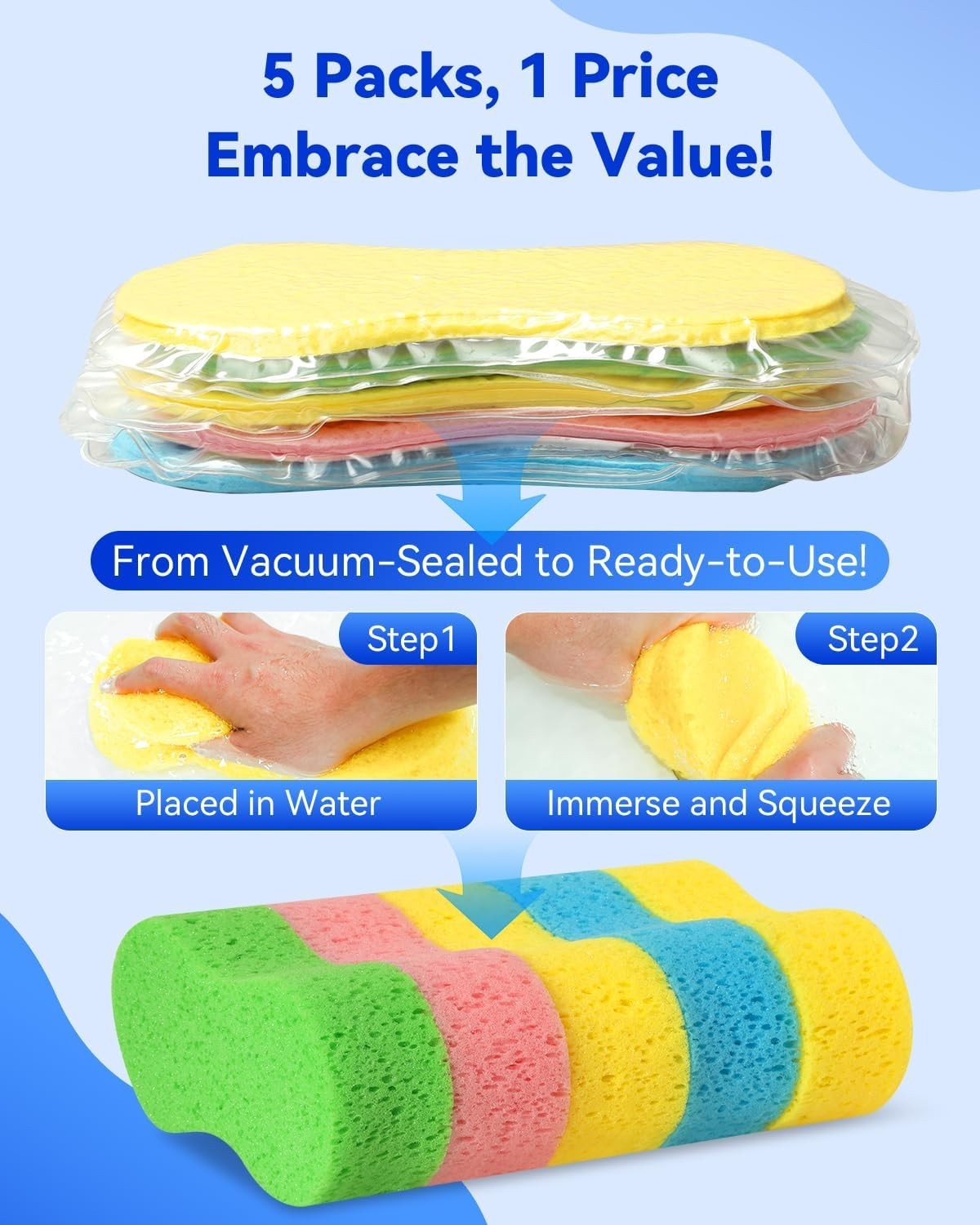 5-Pack Large Car Wash Sponges, Extra Thick Foam for All-Purpose Cleaned Spaces