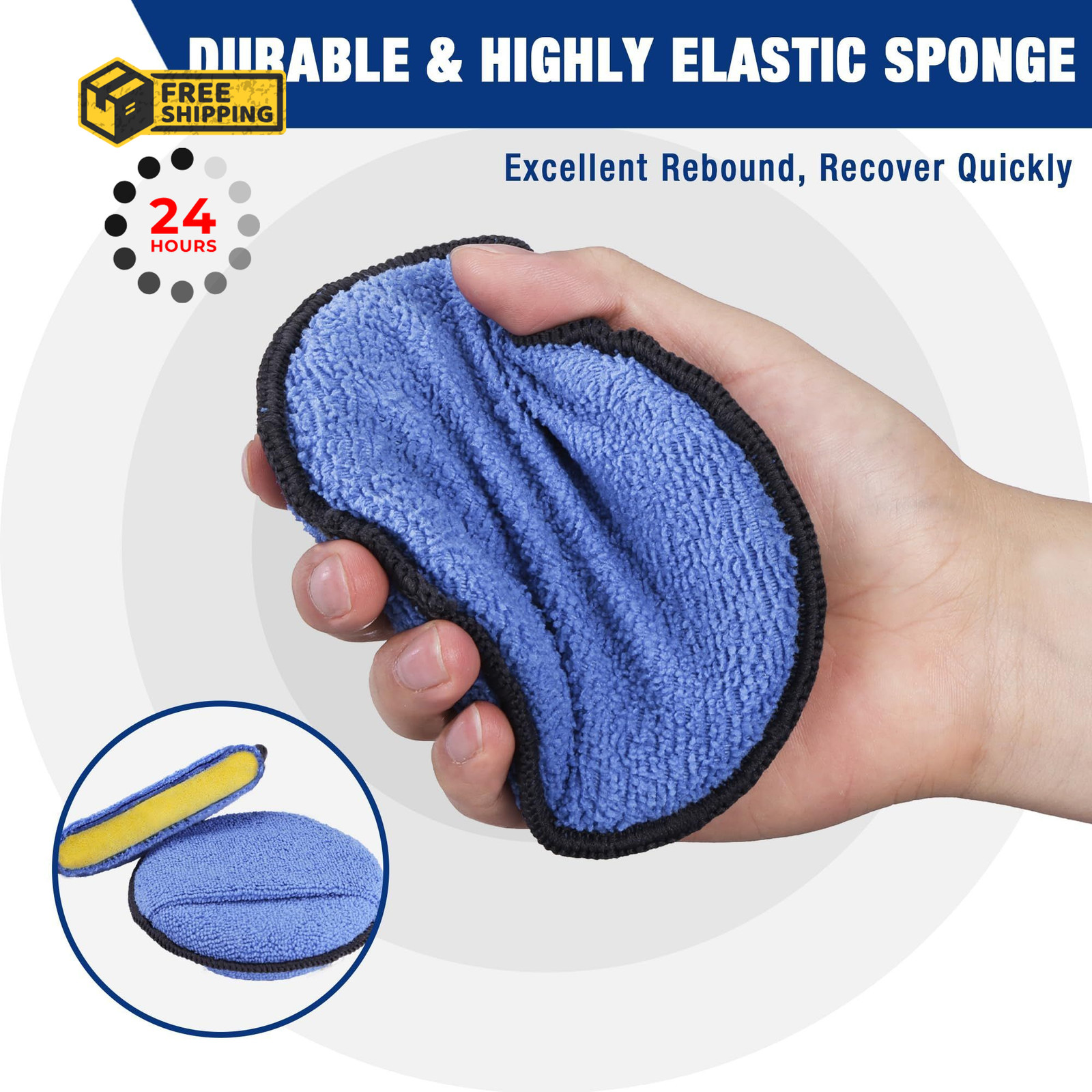WORKPRO 18-Pack Car Wax Applicator Pads with Finger Pocket, Microfiber Blue