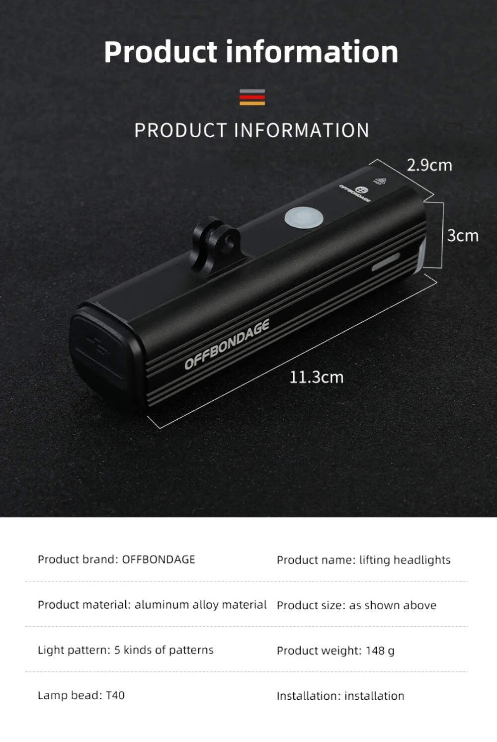 OFFBONDAGE Bike Front Light Rainproof USB Rechargeable Bicycle 1000LM