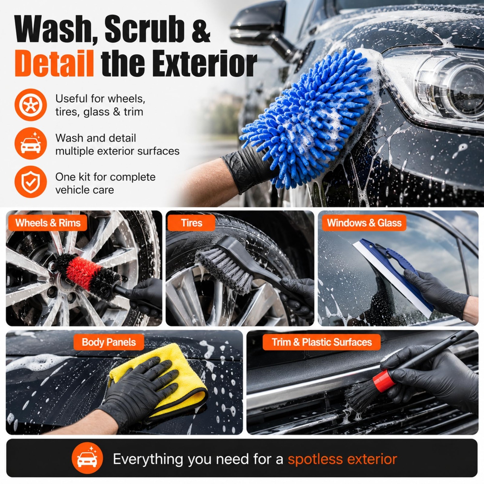 18-Piece Car Detailing Kit – Complete Interior & Exterior Cleaning Set, Brushes