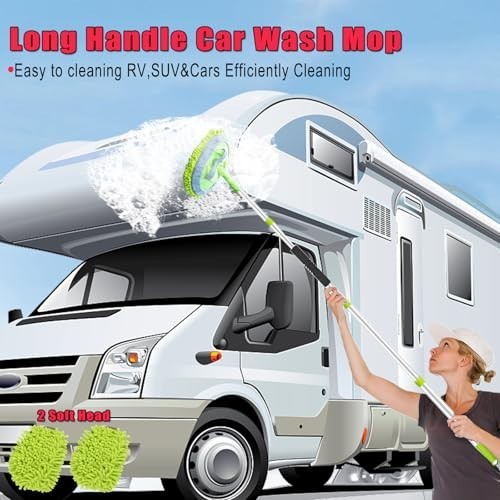 62″ Long Handle Car Wash Brush Kit – Microfiber, Tire Brush, Squeegee & Detailin