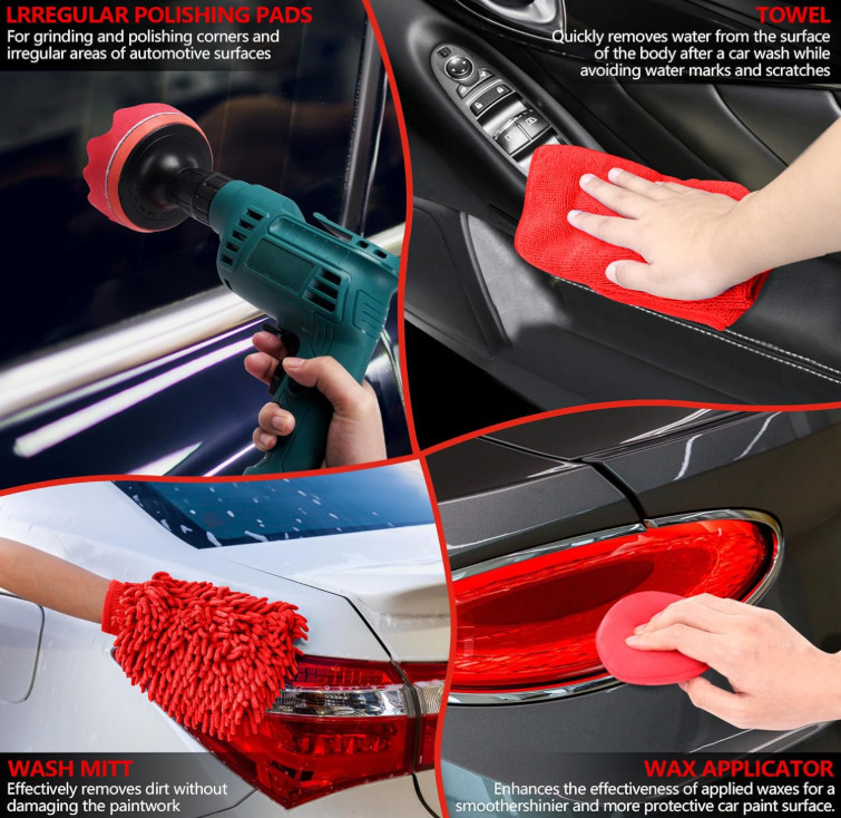Car Detailing Kit 32Pcs Drill Brush Set Wheel Cleaning Polishing Waxing Tool Bag