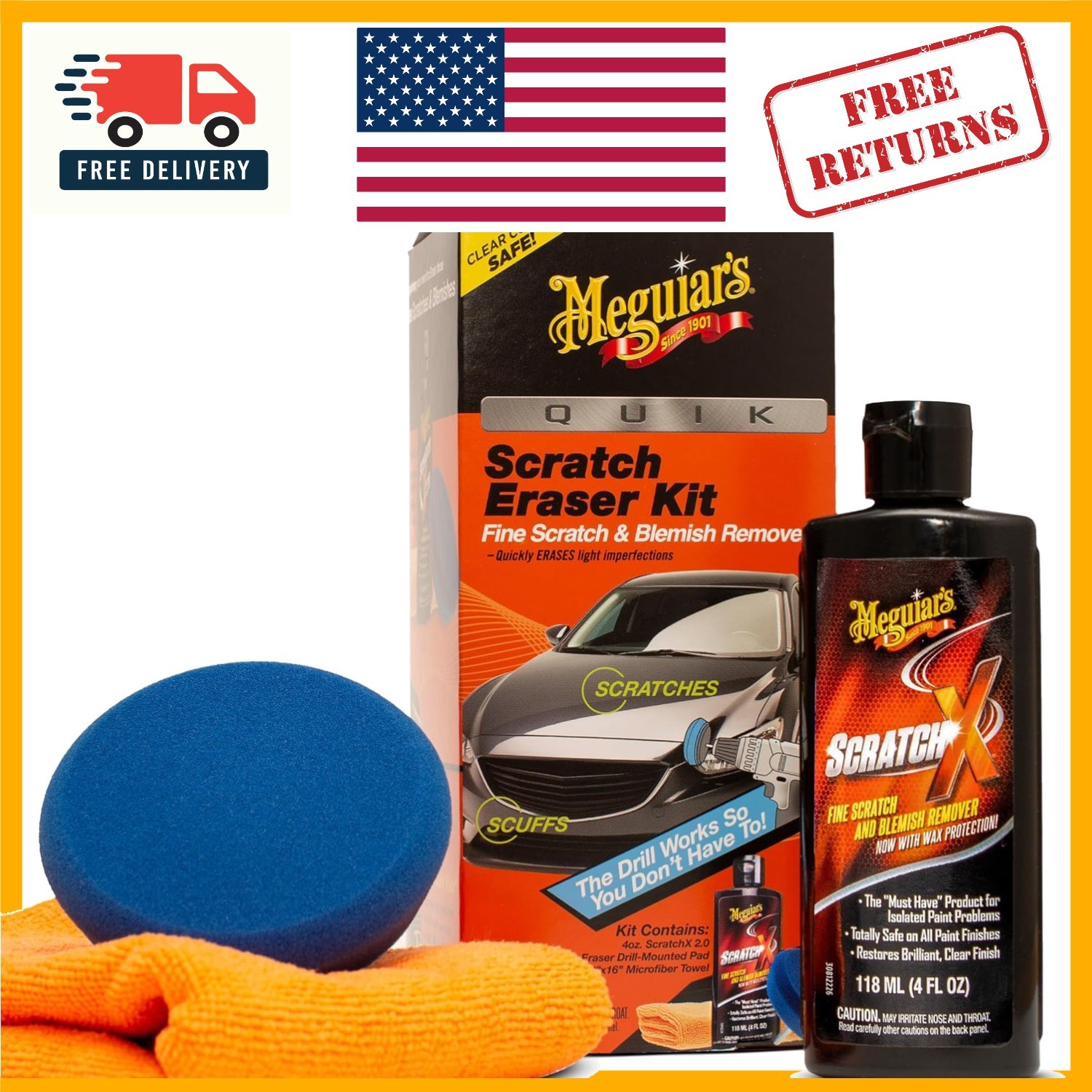 Restore Your Car’s Shine: Quik Scratch Eraser Kit with Microfiber Towel – 3 Pack