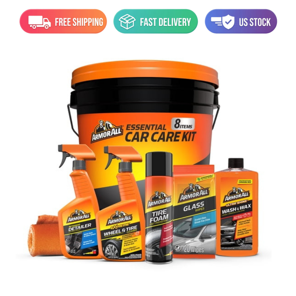 Armor All 8-Piece Car Cleaning Kit Wash Wax Tire Glass Interior Care Bucket