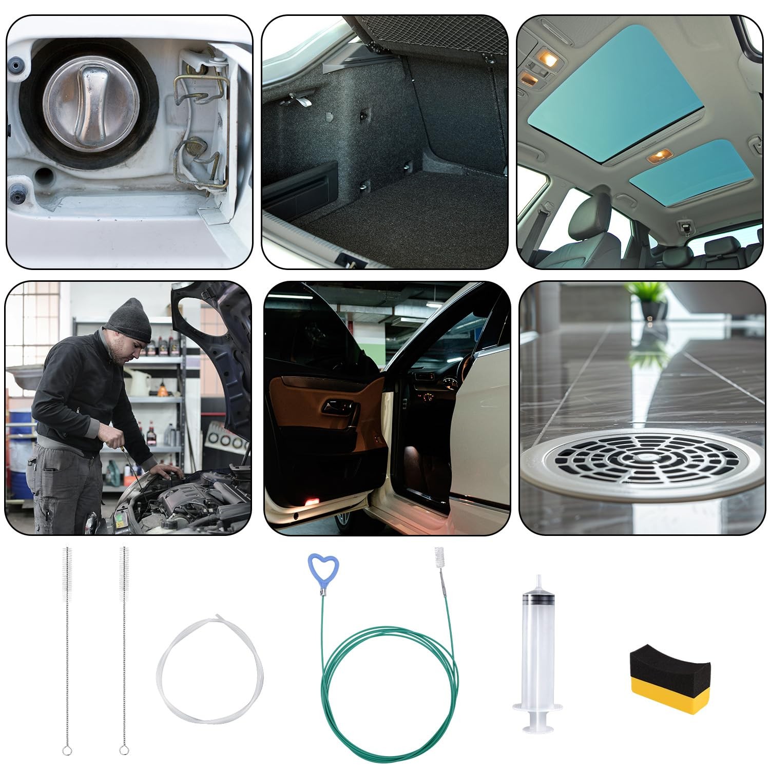 BOXOB 6pcs Auto Sunroof Drain green, blue, transparent, black, yellow