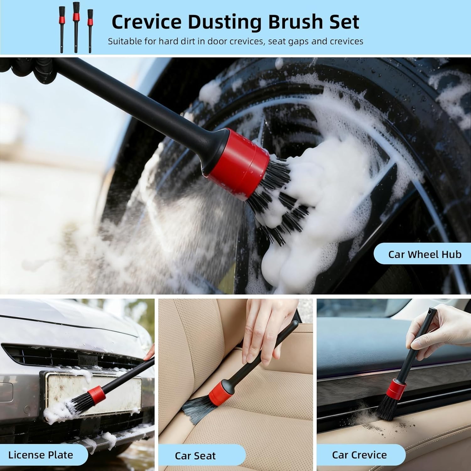 9-Piece Car Interior Detailing Kit with Brushes, Gel & Microfiber Towel