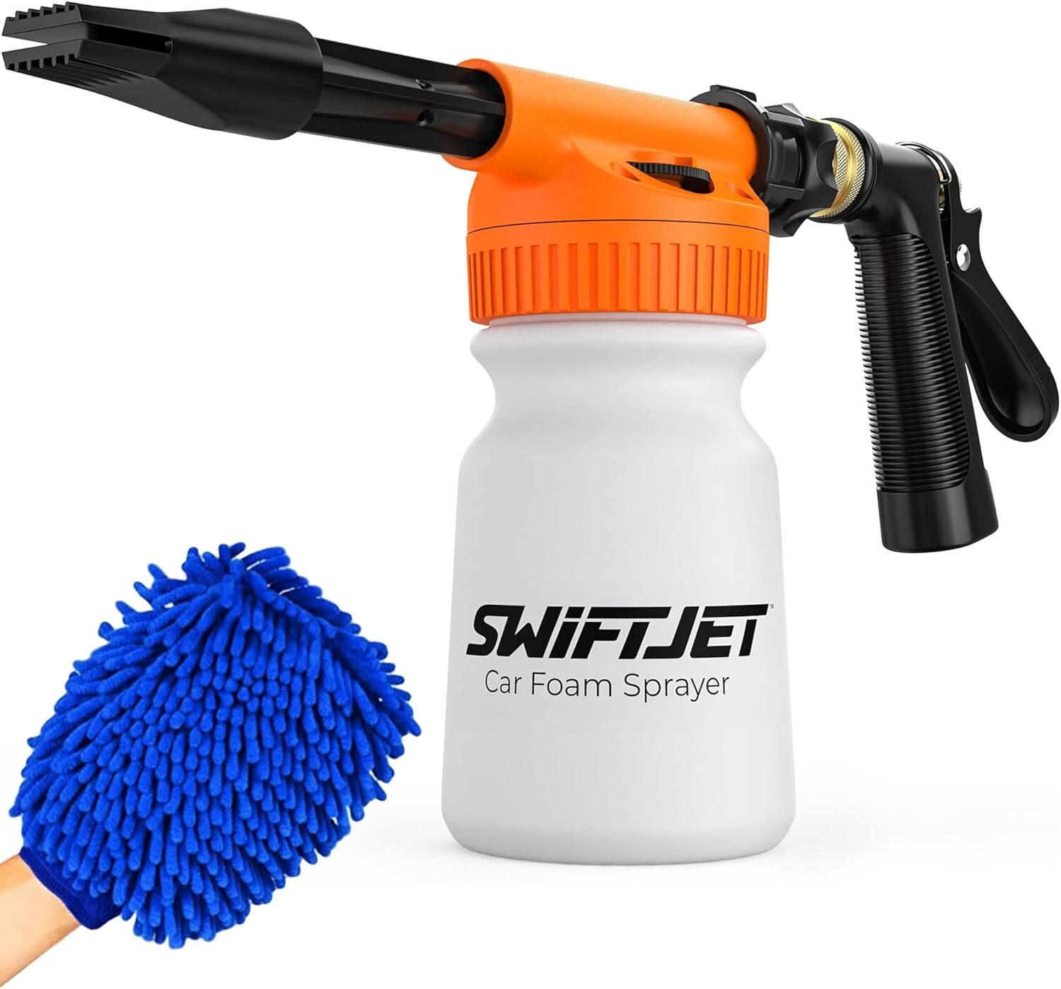“SwiftJet Foam Gun & Wash Mitt – Car Wash Kit for Garden Hose – Orange Blaster”
