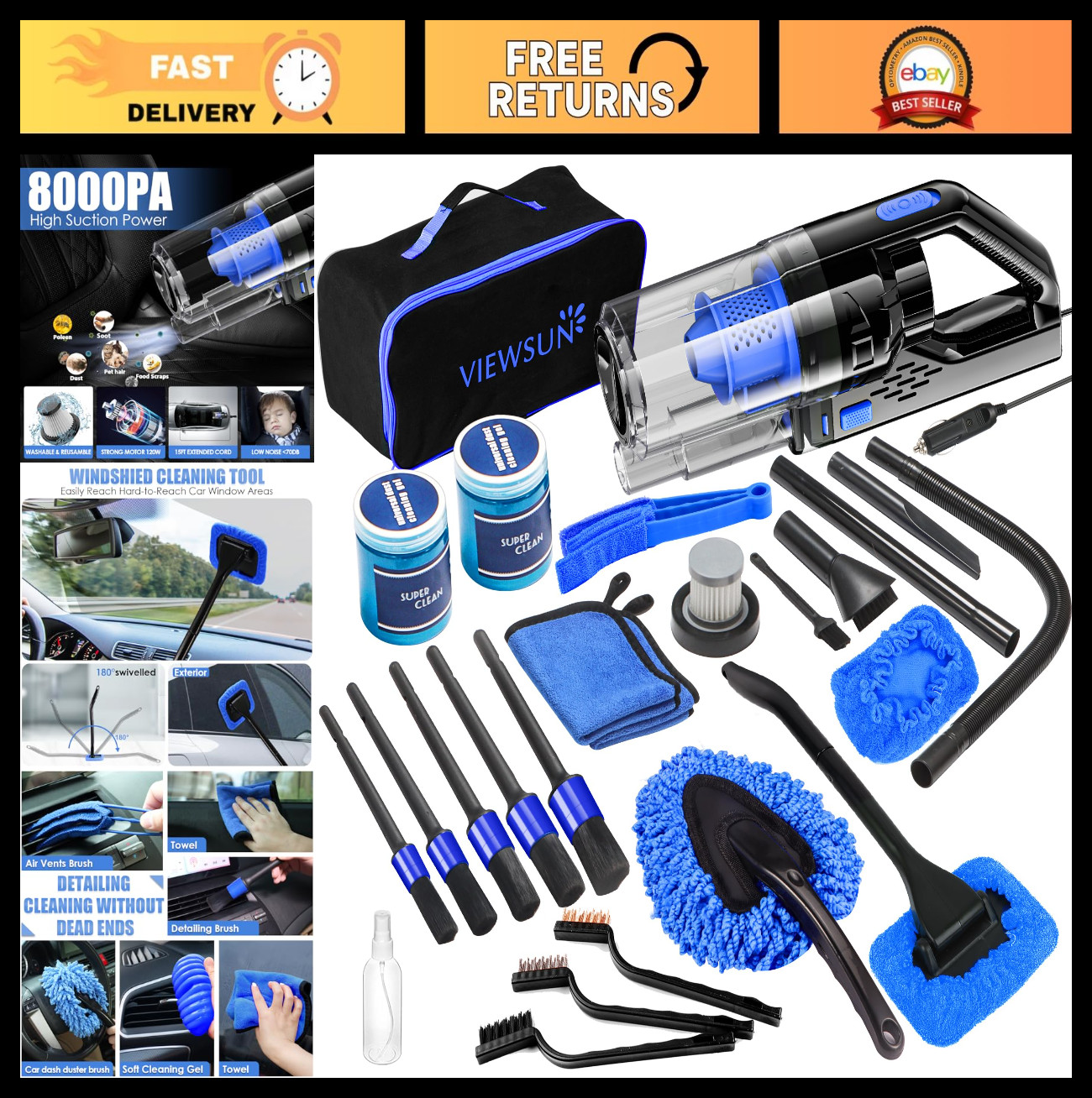 Car Cleaning Kit – Interior Detailing Set with Handheld Vacuum, Brushes & Gel