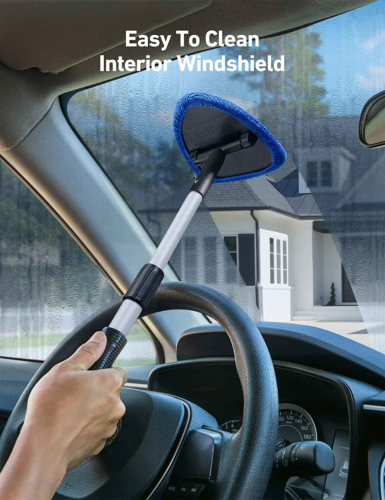 Car Windshield Cleaner Tool Extendable Handle Interior Window Cleaning Kit 4 Pad