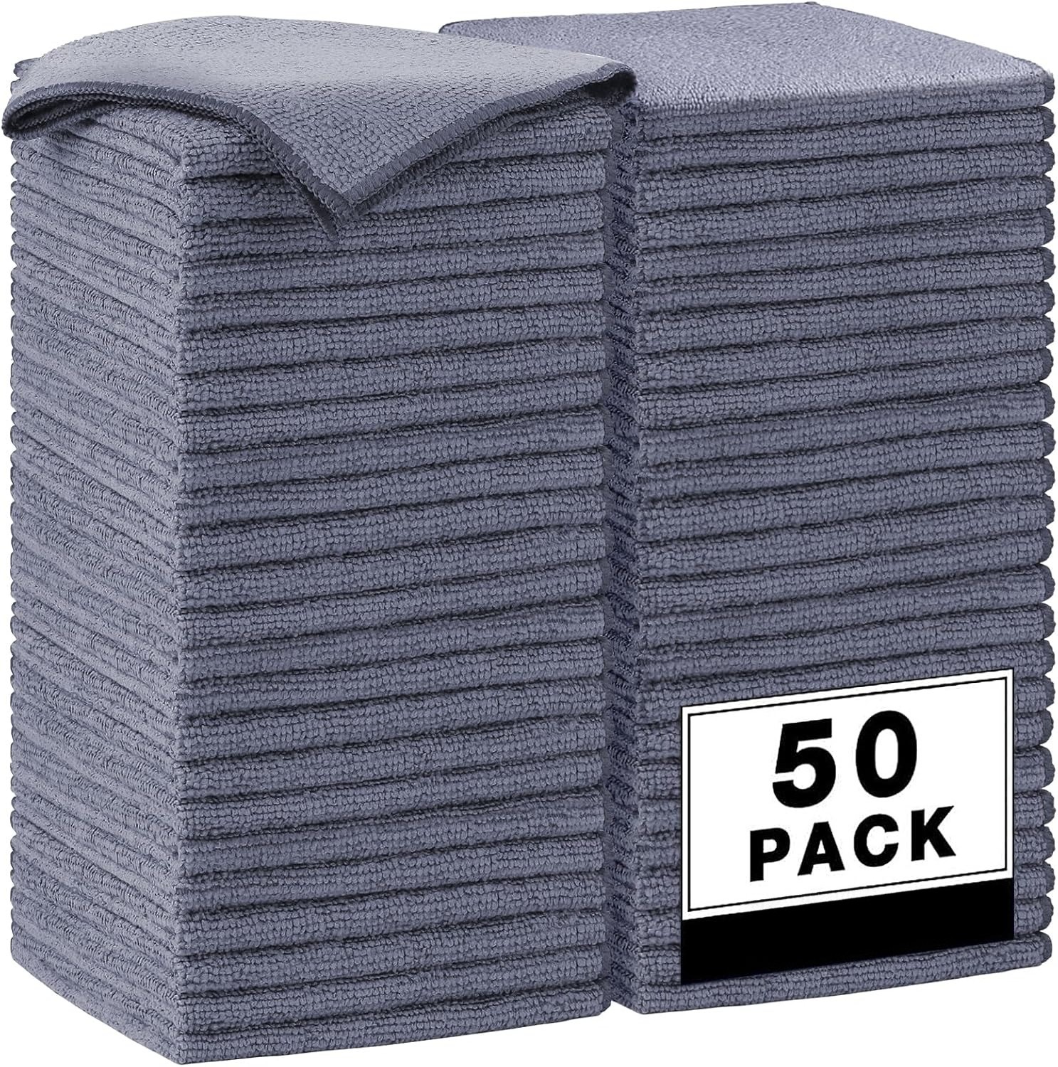 Microfiber Cleaning Cloth, Gray, 50-Count, Car Use Only
