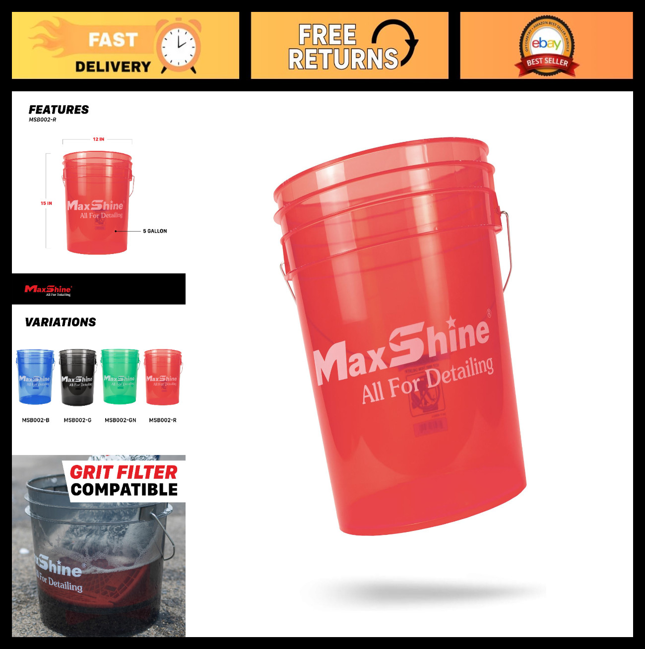 5 Gallon Car Wash Bucket – Scratch-Free Detailing Tool Holder for Garage Storage