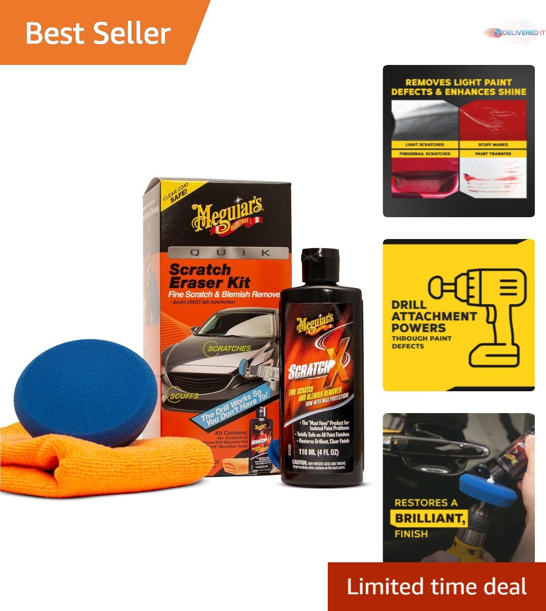 Car Scratch Repair Kit Foam Pad Microfiber Towel Safe on Clear Coat