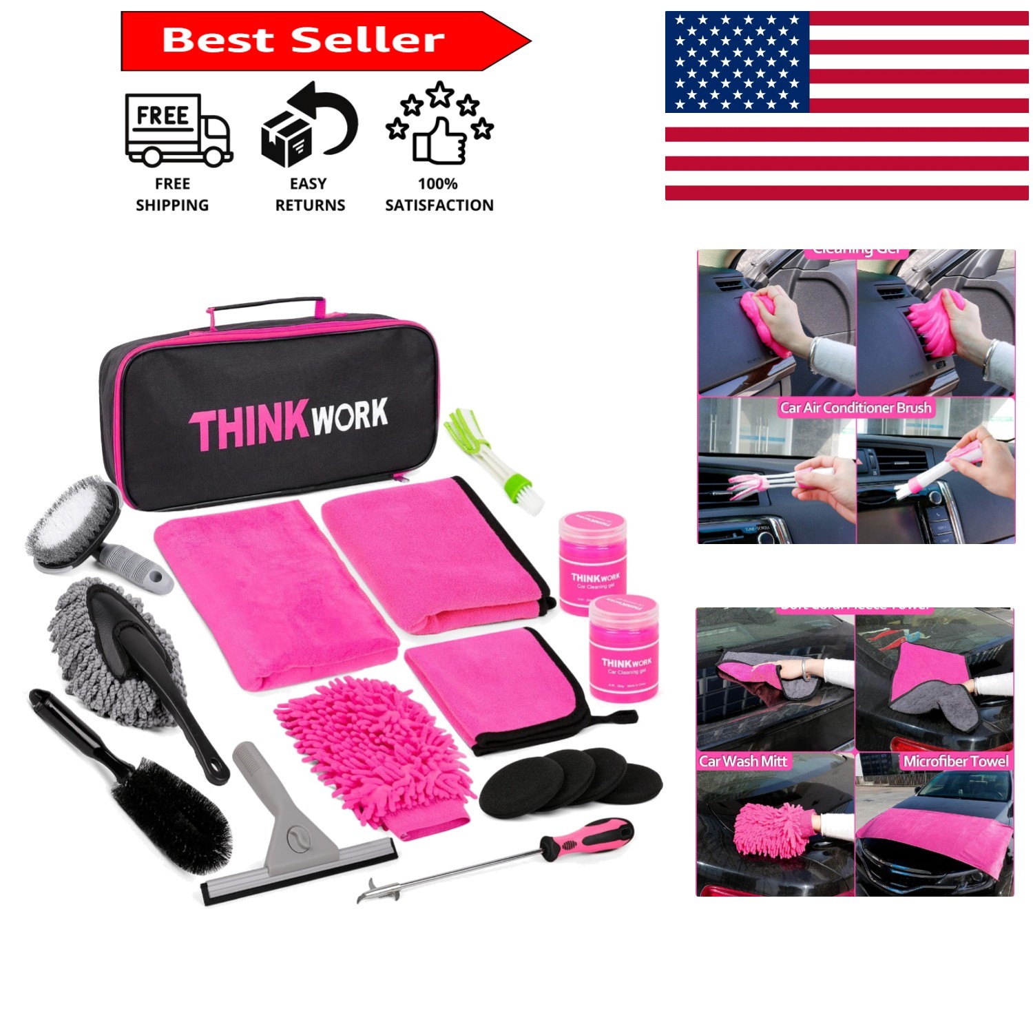 17-Piece Pink Car Cleaning Kit – Accessories for Small & Medium Vehicles