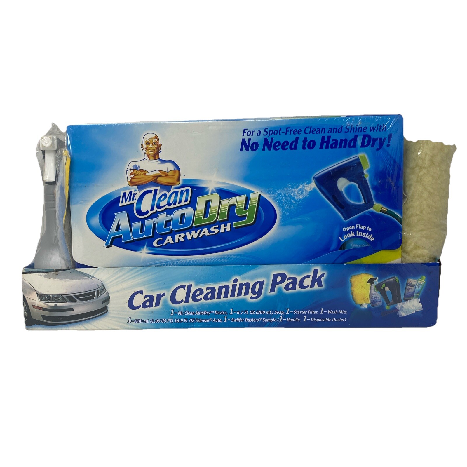 Mr. Clean AutoDry Carwssh Car Cleaning Pack Device, Soap, Filter, Mitt, Febreze
