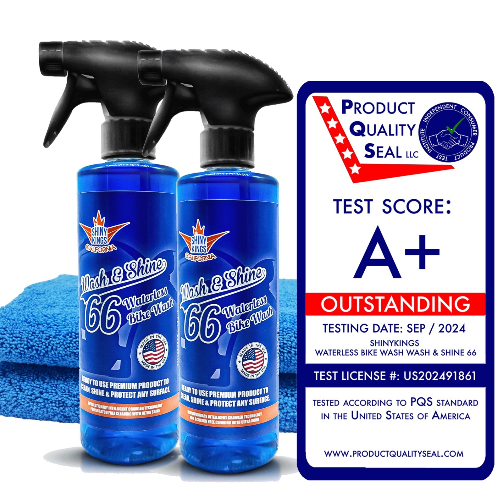 Motorcycle Cleaner cleaning Kit Wash&Shine 66 Waterless 2×16 fl.oz + 2 towels