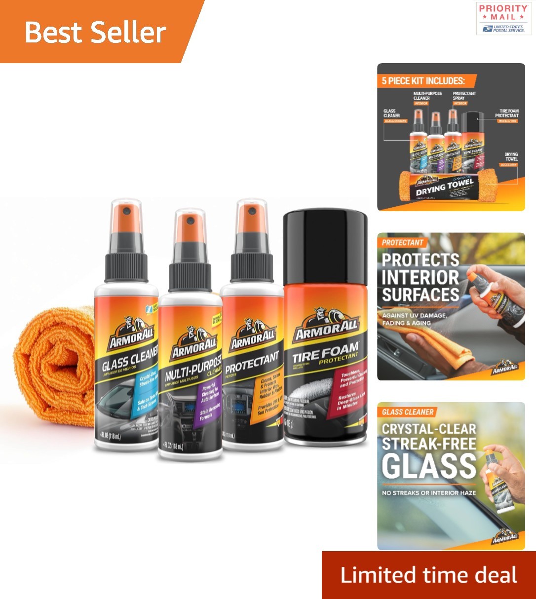 Complete Car Detailing Kit 5 Piece Streak Free Glass Cleaner Multi Purpose Spray