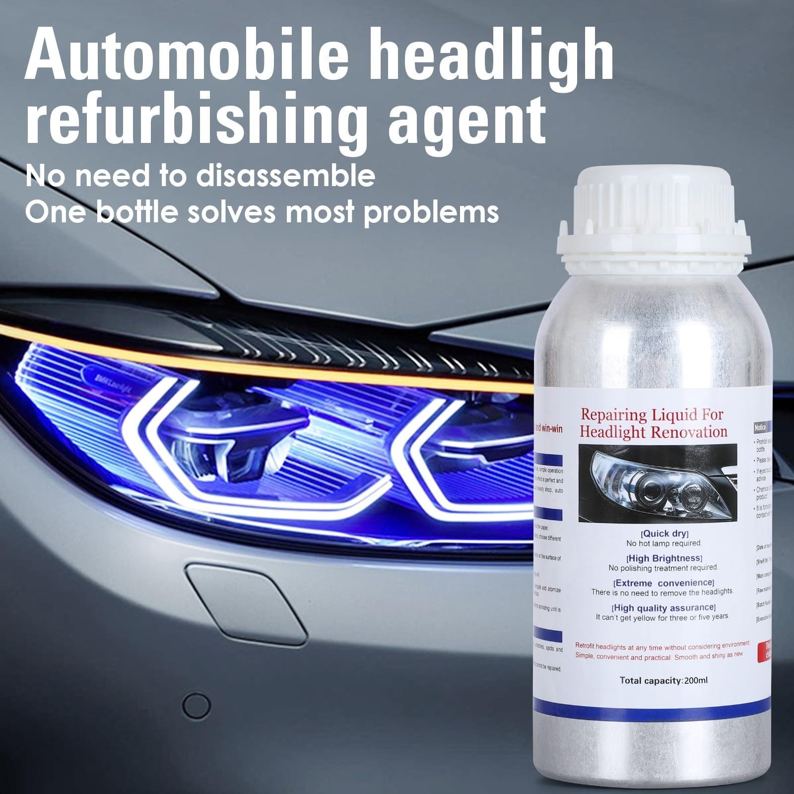 200ML Headlight Restoration Liquid,Automobile Lens Polish
