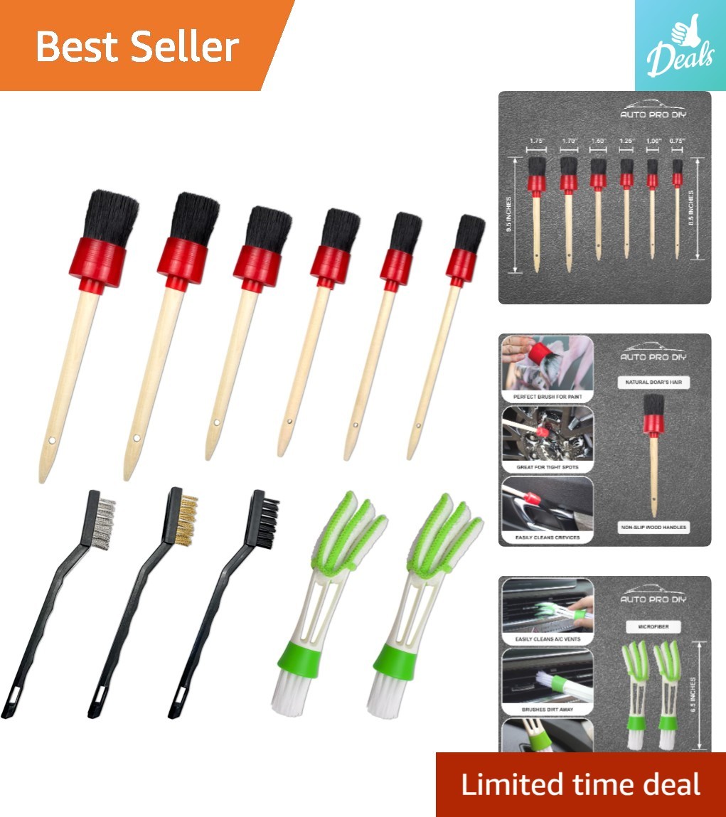 Complete Car Detailing Set: 11-Piece Tools with Boar Hair & Dual Duster