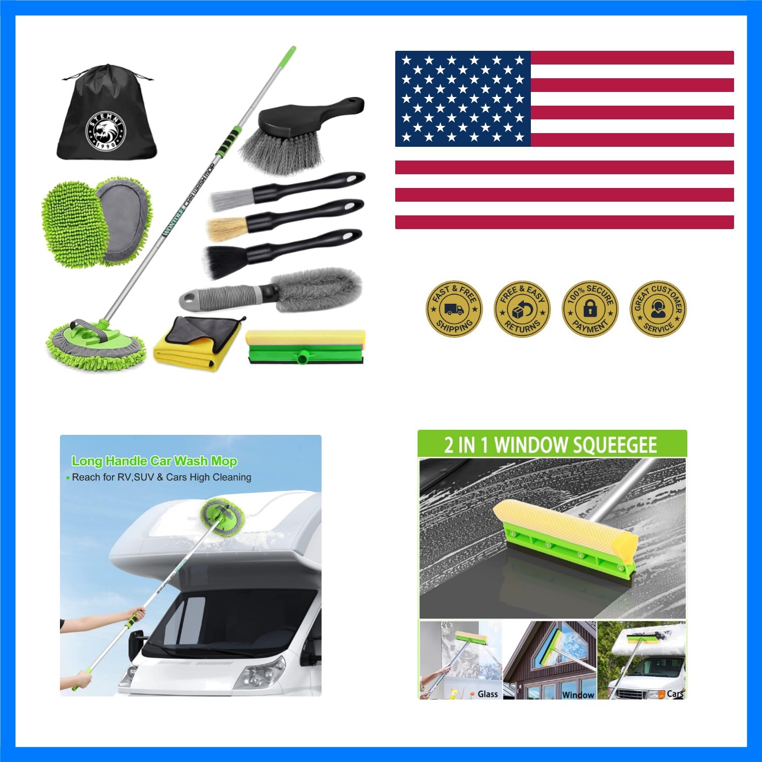 14Pcs Car Wash Kit, 62” Car Wash Brush with Long Handle, Microfiber Scratch-…