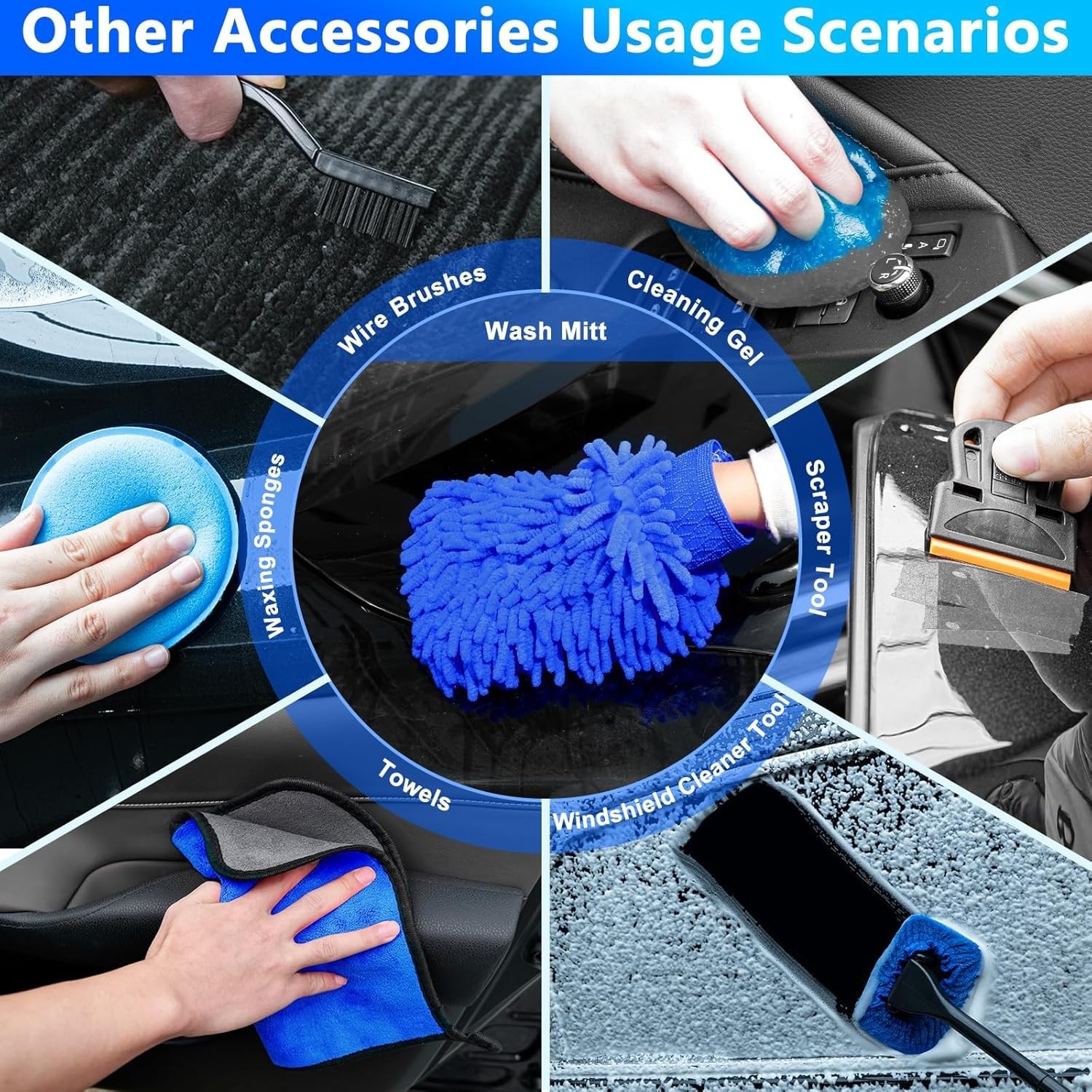 Car Wash Kit, Car Detailing Kit with Foam Gun, Car Wash Brush Mop and Large F…