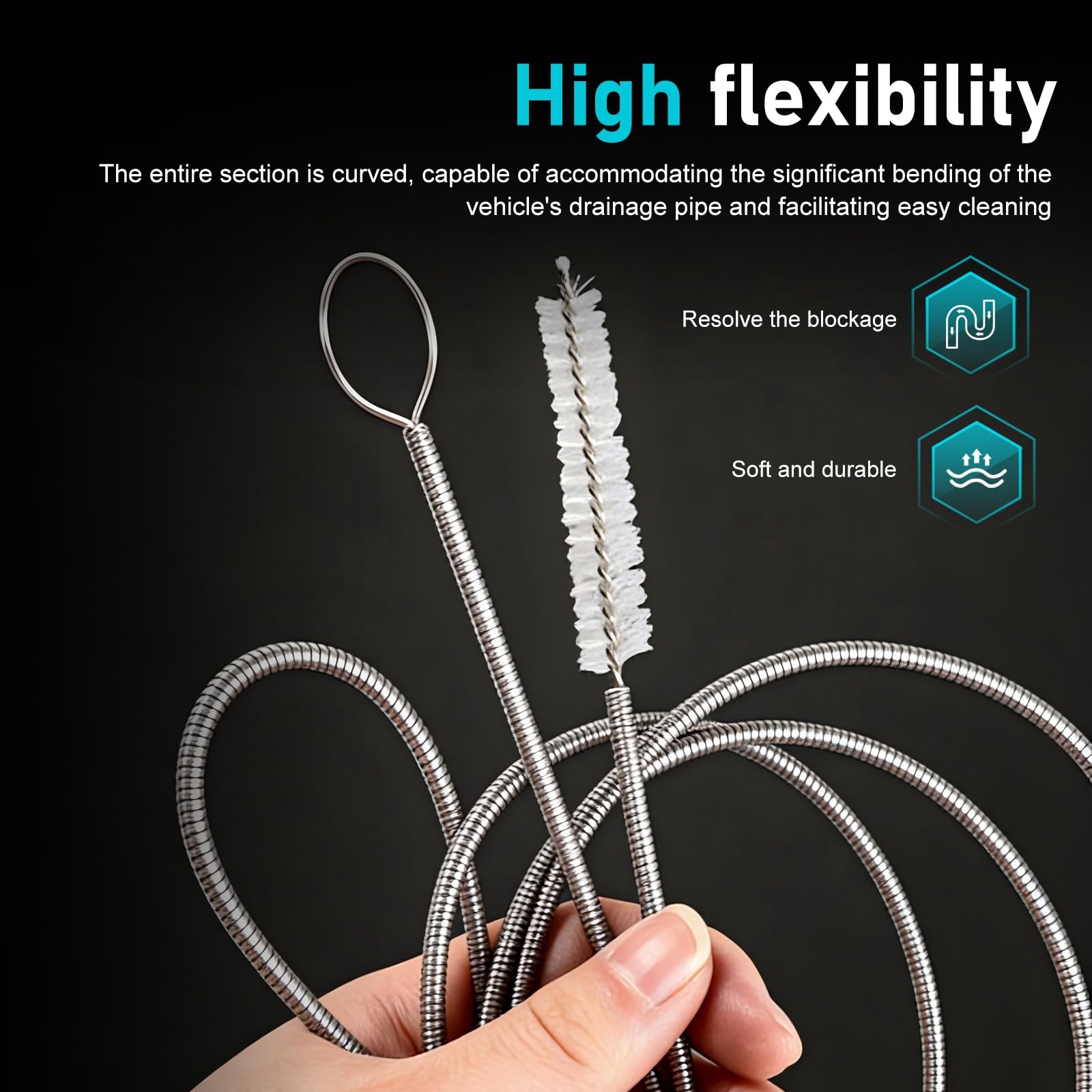 WZP Auto Sunroof Drain Cleaning Tool, 61 Inch Flexible Brush, Silver