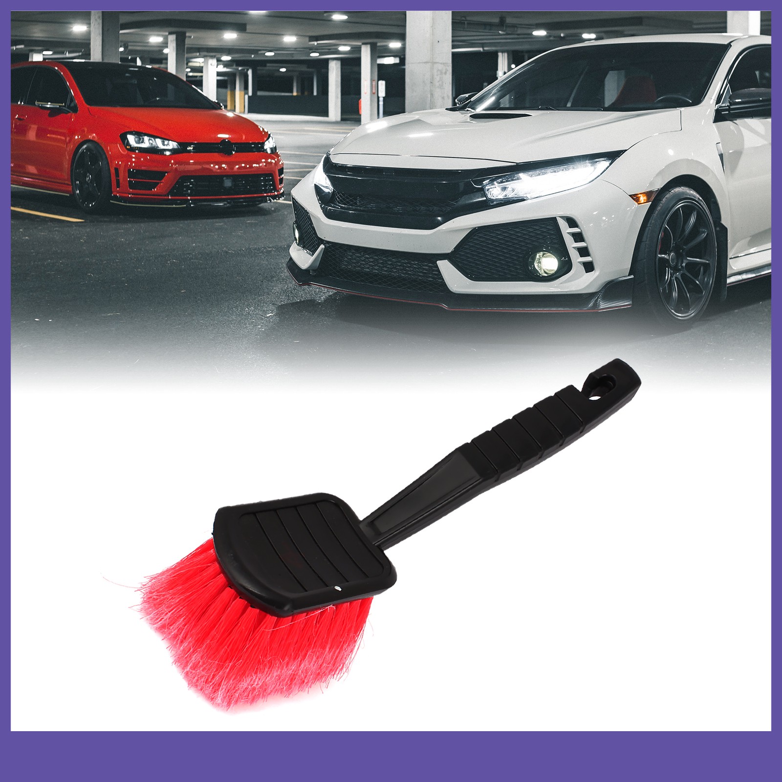 7″ Long Black Handle Soft Bristle Car Wash Brush Detailing Cleaning Scrub Red
