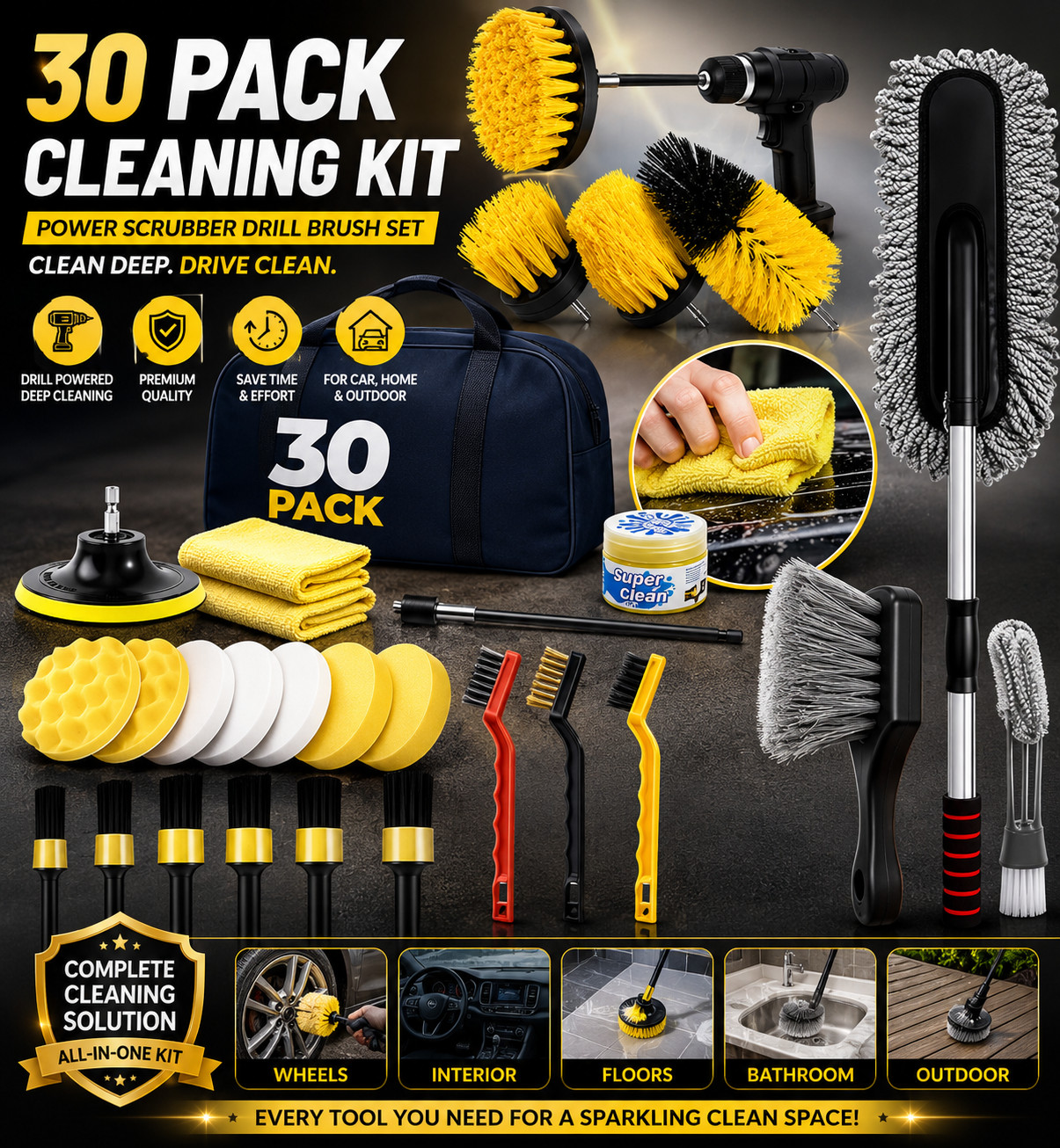 Car Detailing Kit Car Cleaning Tools Set Exterior Interior Wheels 30pcs