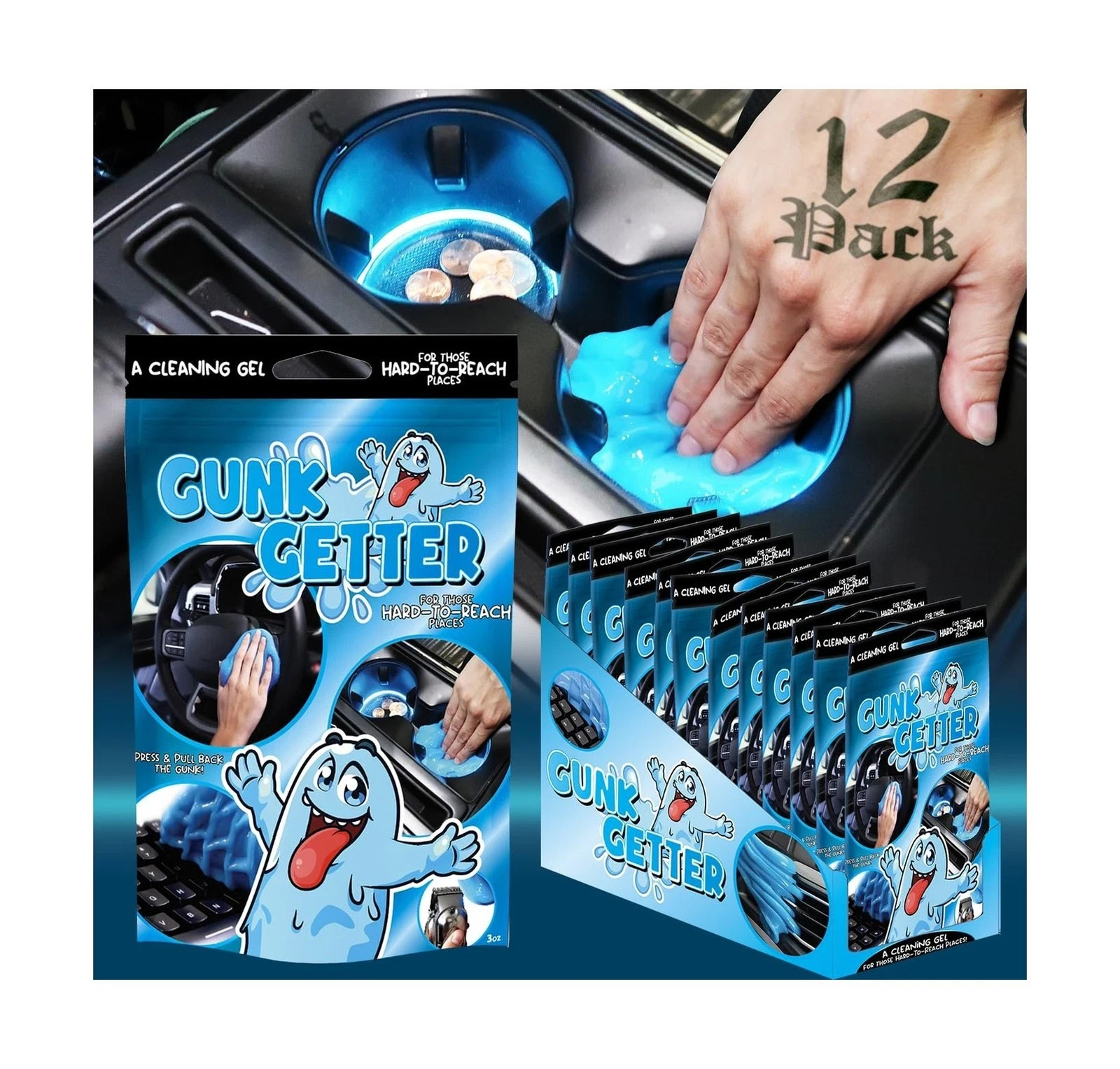 Gunk Getter 12 Pack Cleaning Gel For Hard To Reach Places, Looks weird works gr8