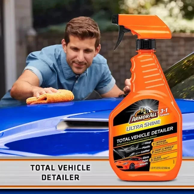 Armor All 3in1 Ultra Shine Detailer 22oz Car Cleaner Spray Wax Protect 2 Bottles